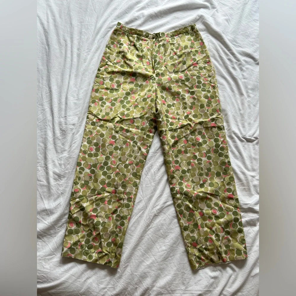 Talbots green & pink polka dot pattern silk lined pants 12 - Picture 1 of 4